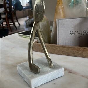 Gold Abstract Wishbone Sculpture on Marble Base